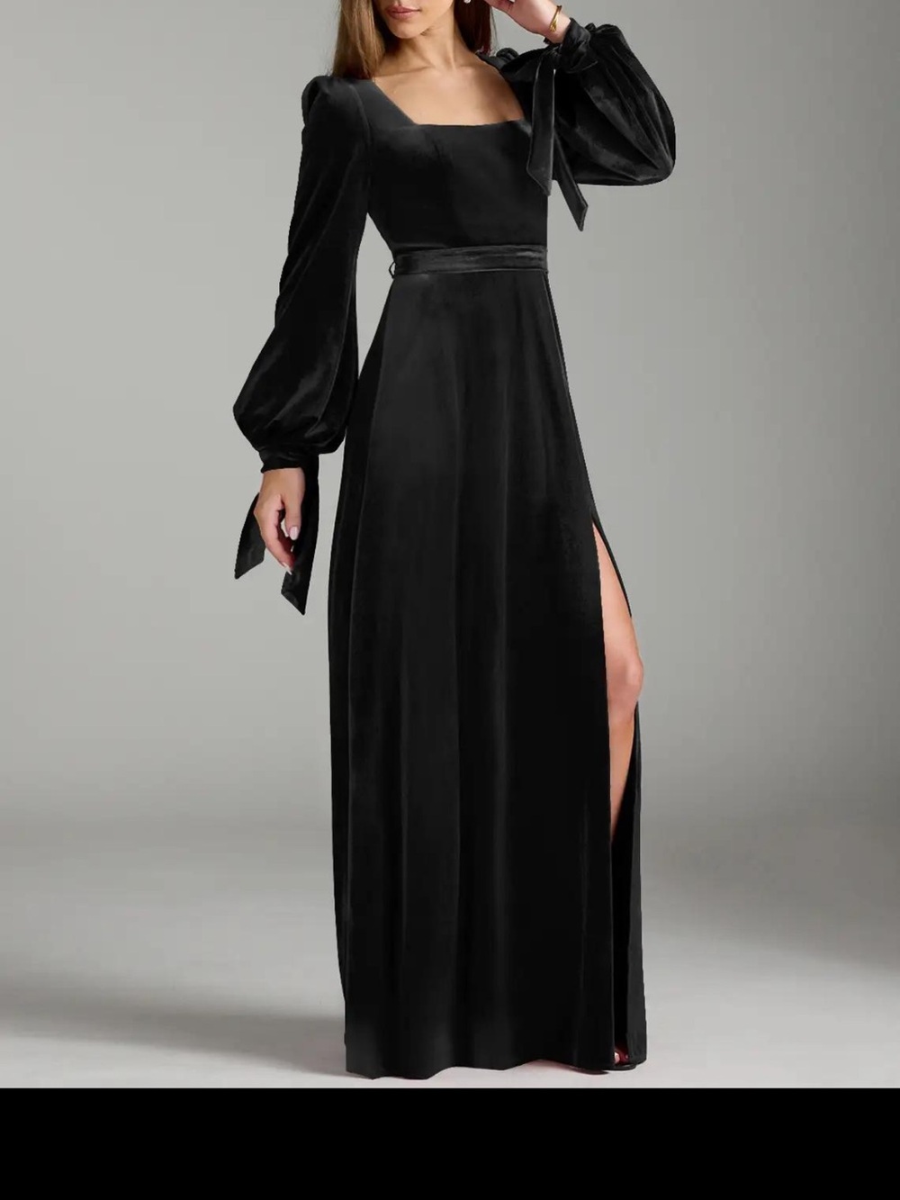 Azazie Leonia Black Velvet Long Sleeve Maxi Dress Formal Elegant Whimsigoth 1/2X